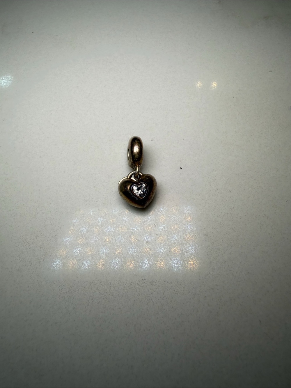 Pandora Silver Heart Charm with Clear Stone Accent